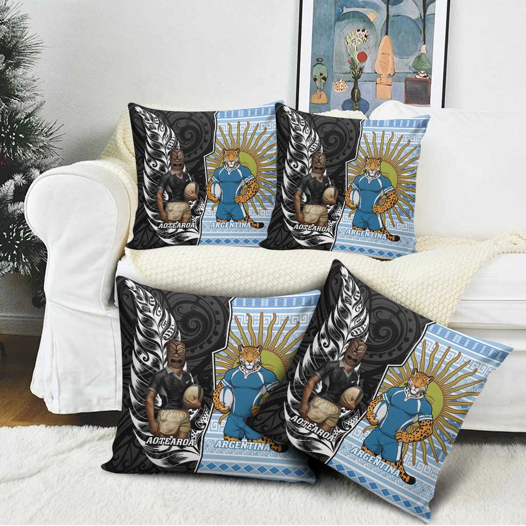 New Zealand Argentina Rugby Pillow Cover 2025 Los Pumas All Black Together - Aussie Hoodie