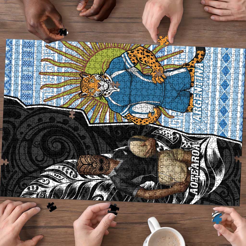 New Zealand Argentina Rugby Puzzle 2025 Los Pumas All Black Together - Aussie Hoodie