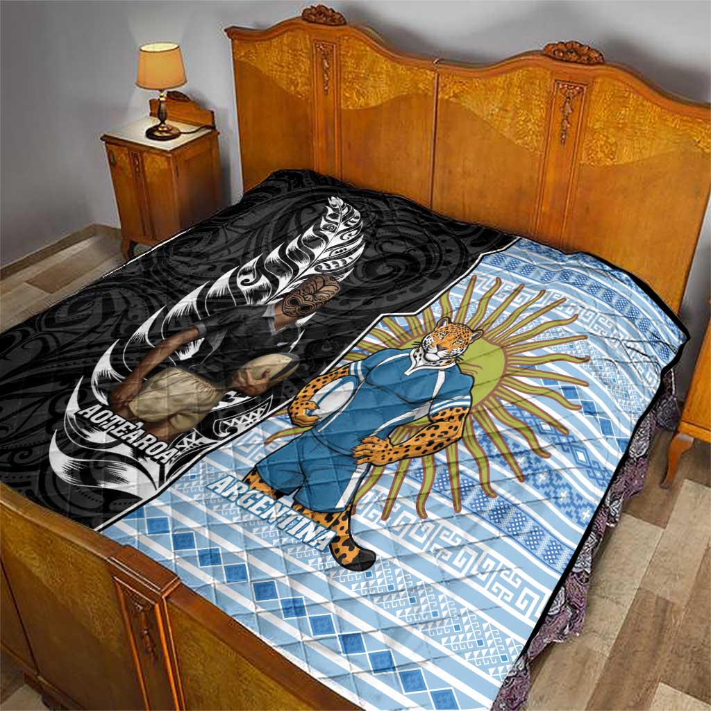 New Zealand Argentina Rugby Quilt 2025 Los Pumas All Black Together - Aussie Hoodie