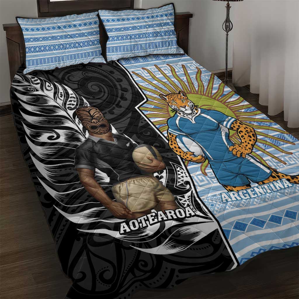 New Zealand Argentina Rugby Quilt Bed Set 2025 Los Pumas All Black Together - Aussie Hoodie