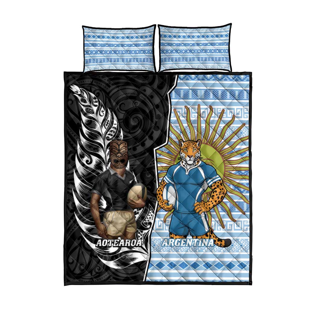 New Zealand Argentina Rugby Quilt Bed Set 2025 Los Pumas All Black Together - Aussie Hoodie
