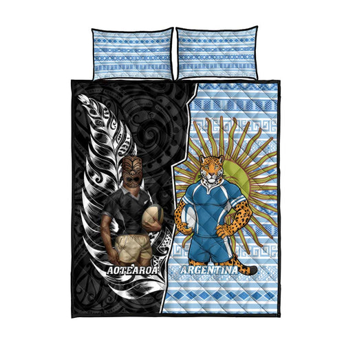 New Zealand Argentina Rugby Quilt Bed Set 2025 Los Pumas All Black Together - Aussie Hoodie