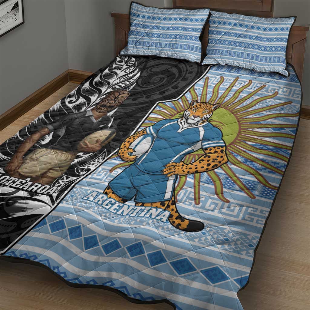 New Zealand Argentina Rugby Quilt Bed Set 2025 Los Pumas All Black Together - Aussie Hoodie