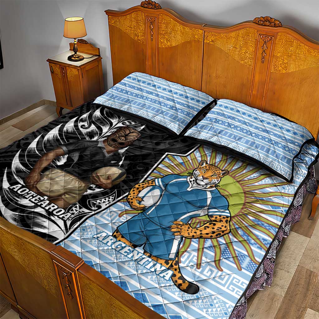 New Zealand Argentina Rugby Quilt Bed Set 2025 Los Pumas All Black Together - Aussie Hoodie