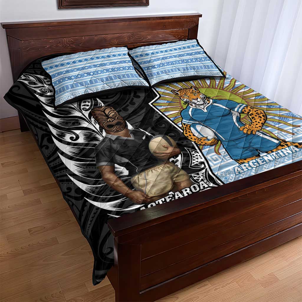 New Zealand Argentina Rugby Quilt Bed Set 2025 Los Pumas All Black Together - Aussie Hoodie