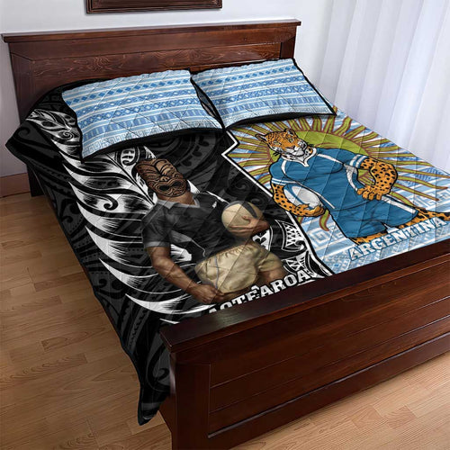 New Zealand Argentina Rugby Quilt Bed Set 2025 Los Pumas All Black Together - Aussie Hoodie