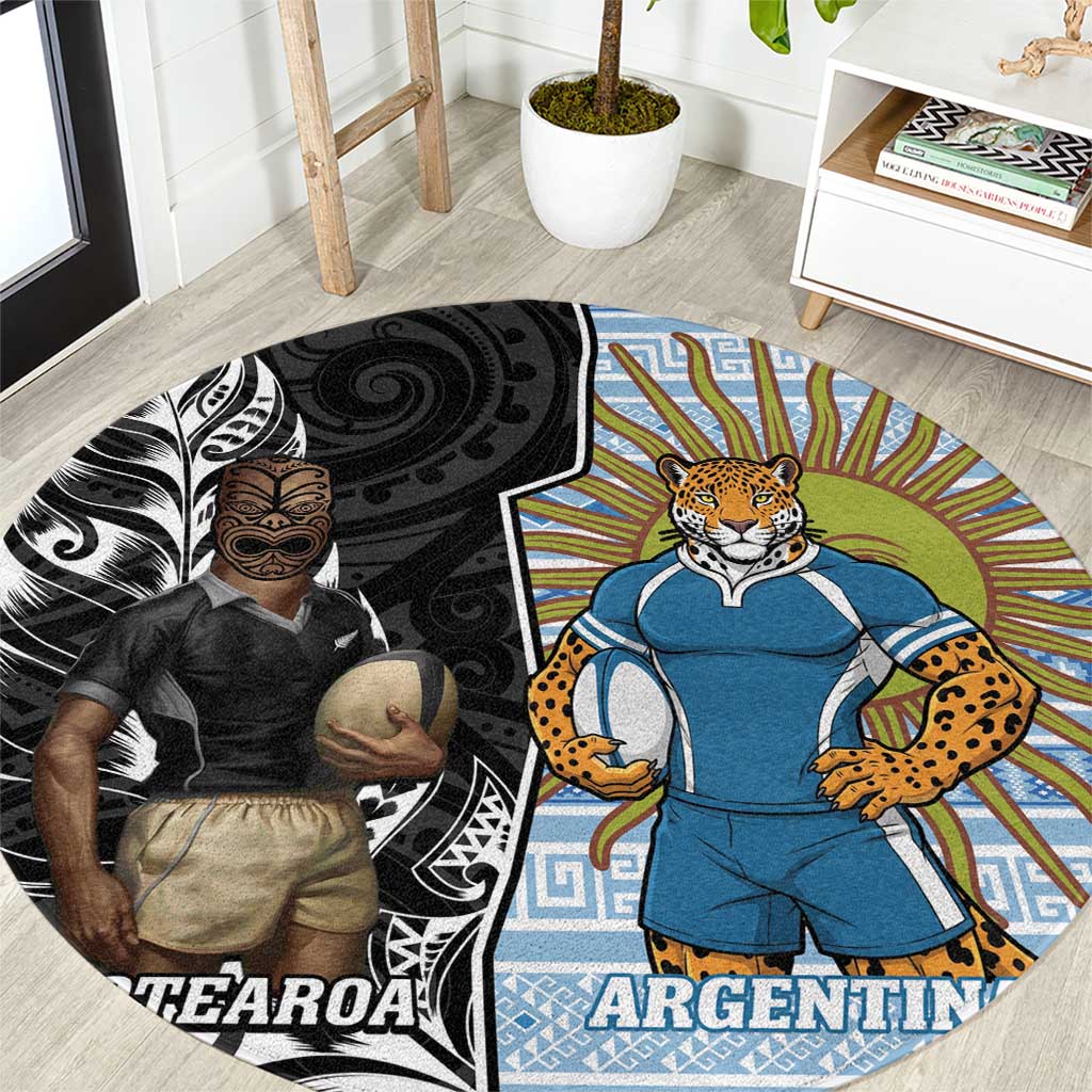 New Zealand Argentina Rugby Round Carpet 2025 Los Pumas All Black Together - Aussie Hoodie