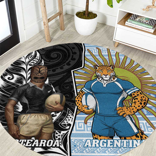 New Zealand Argentina Rugby Round Carpet 2025 Los Pumas All Black Together - Aussie Hoodie