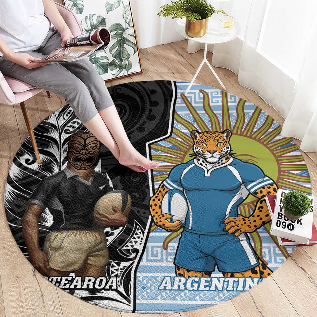 New Zealand Argentina Rugby Round Carpet 2025 Los Pumas All Black Together - Aussie Hoodie