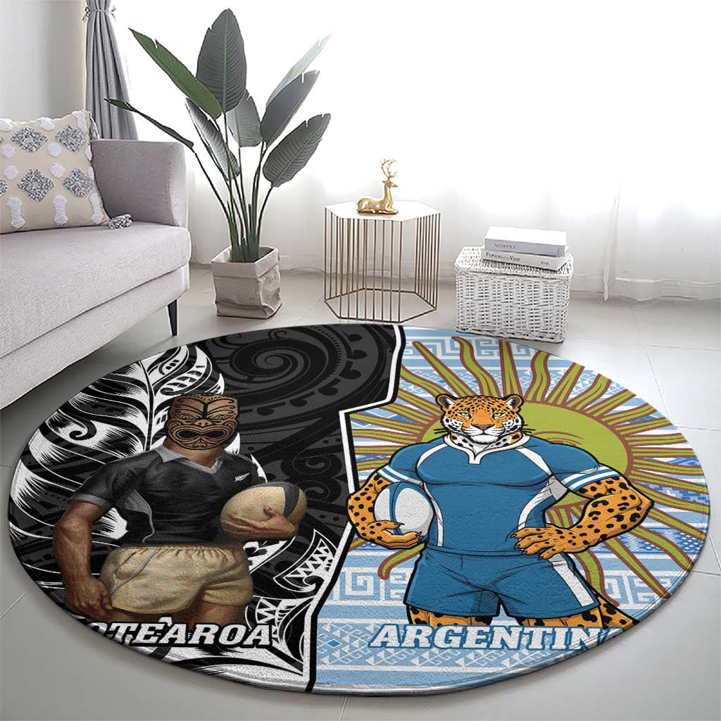 New Zealand Argentina Rugby Round Carpet 2025 Los Pumas All Black Together - Aussie Hoodie