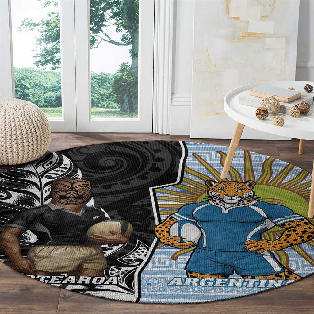 New Zealand Argentina Rugby Round Carpet 2025 Los Pumas All Black Together - Aussie Hoodie