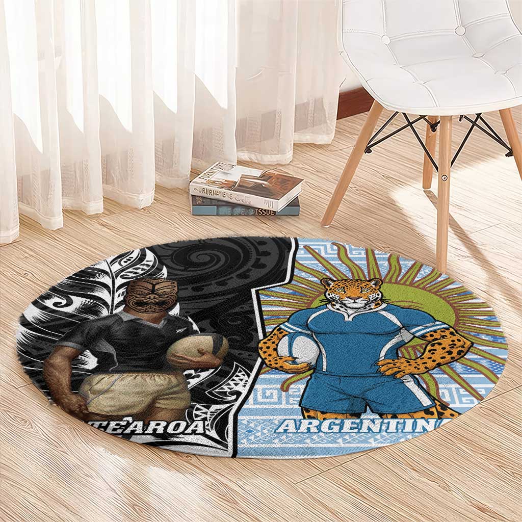 New Zealand Argentina Rugby Round Carpet 2025 Los Pumas All Black Together - Aussie Hoodie