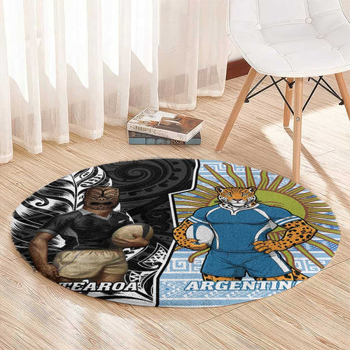New Zealand Argentina Rugby Round Carpet 2025 Los Pumas All Black Together - Aussie Hoodie