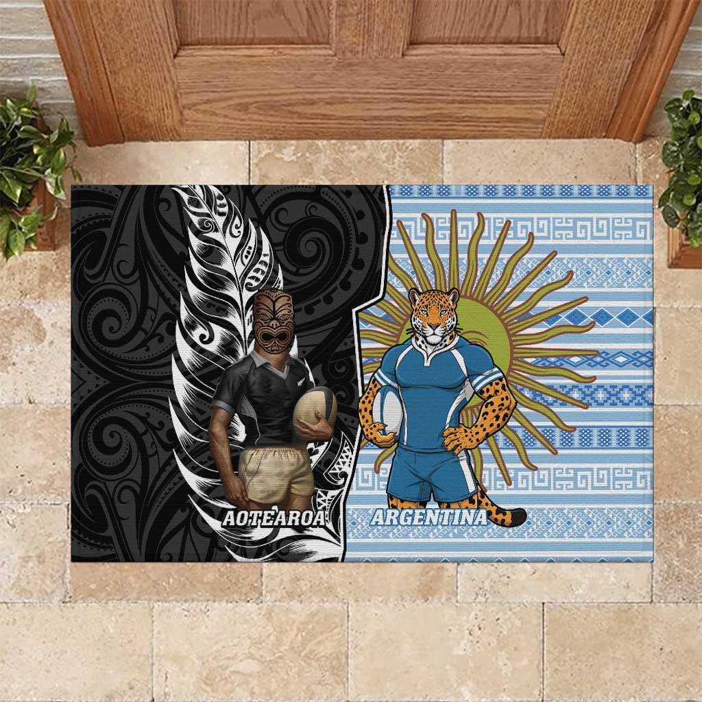 New Zealand Argentina Rugby Rubber Doormat 2025 Los Pumas All Black Together - Aussie Hoodie