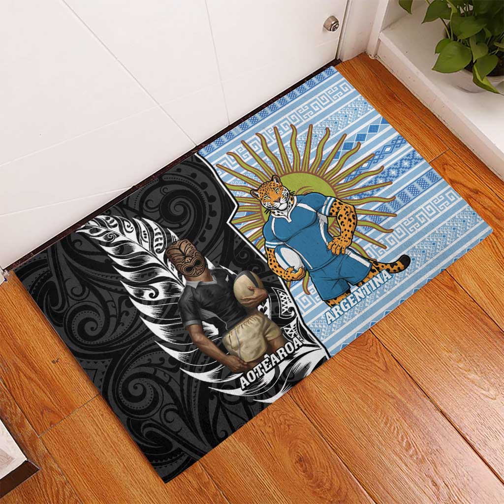 New Zealand Argentina Rugby Rubber Doormat 2025 Los Pumas All Black Together - Aussie Hoodie