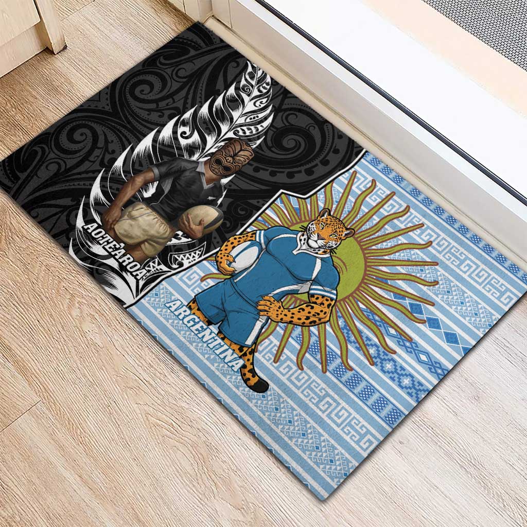 New Zealand Argentina Rugby Rubber Doormat 2025 Los Pumas All Black Together - Aussie Hoodie