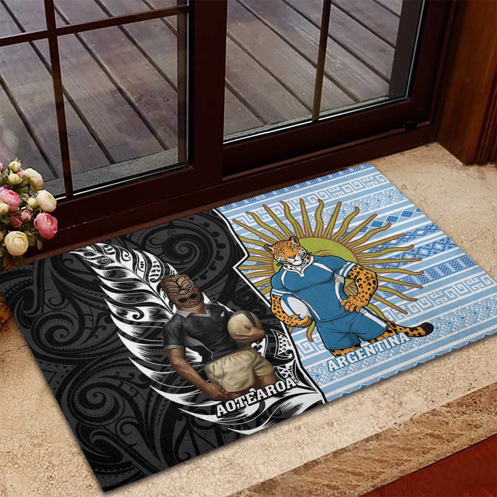 New Zealand Argentina Rugby Rubber Doormat 2025 Los Pumas All Black Together - Aussie Hoodie