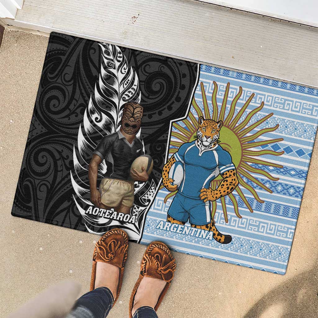 New Zealand Argentina Rugby Rubber Doormat 2025 Los Pumas All Black Together - Aussie Hoodie