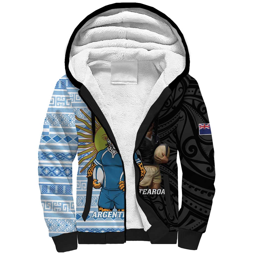 New Zealand Argentina Rugby Custom Sherpa Hoodie 2025 Los Pumas All Black Together - Aussie Hoodie