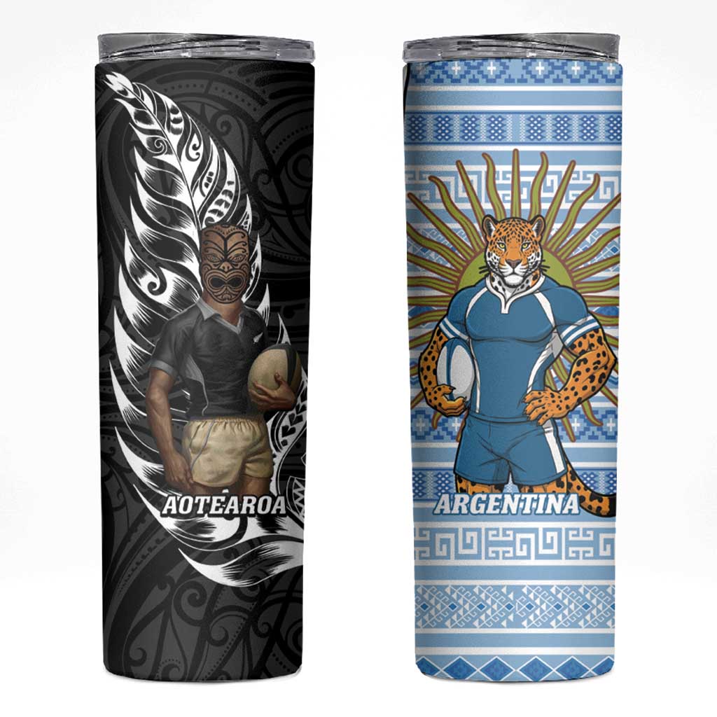 New Zealand Argentina Rugby Skinny Tumbler 2025 Los Pumas All Black Together - Aussie Hoodie