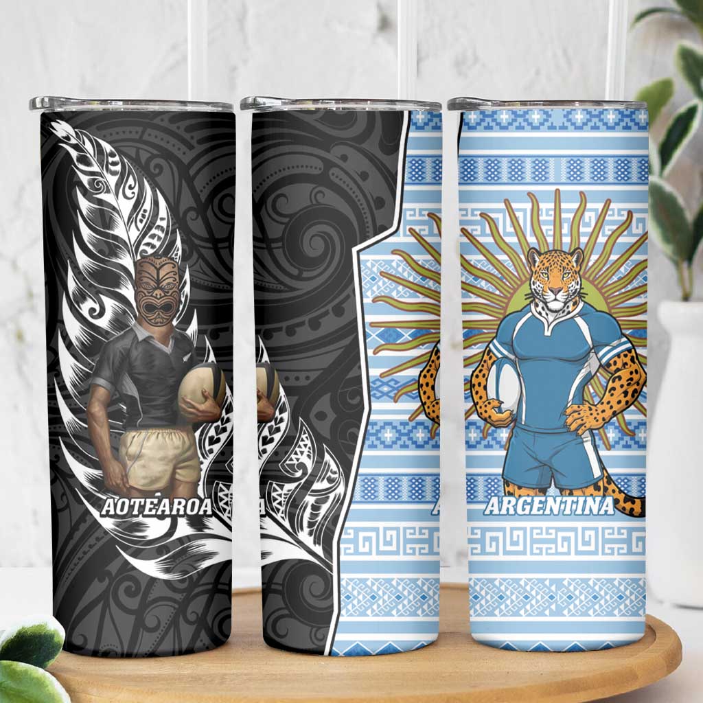 New Zealand Argentina Rugby Skinny Tumbler 2025 Los Pumas All Black Together - Aussie Hoodie