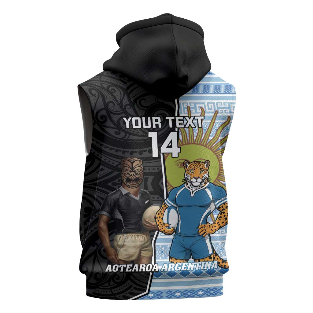 New Zealand Argentina Rugby Custom Sleeveless Hoodie 2025 Los Pumas All Black Together - Aussie Hoodie