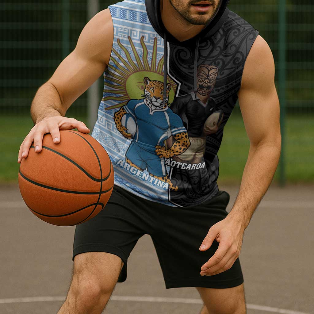 New Zealand Argentina Rugby Custom Sleeveless Hoodie 2025 Los Pumas All Black Together - Aussie Hoodie