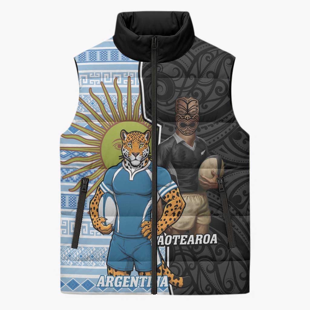 New Zealand Argentina Rugby Custom Sleeveless Puffer Jacket 2025 Los Pumas All Black Together - Aussie Hoodie