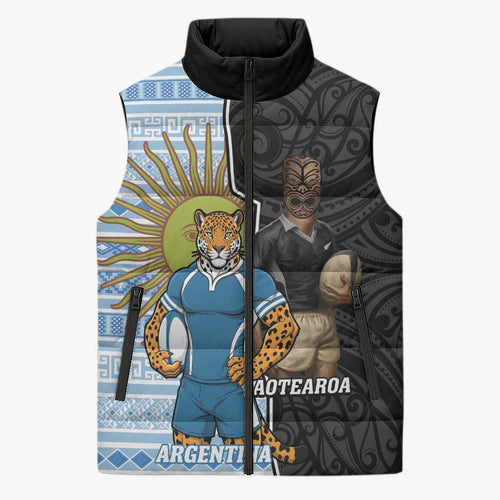 New Zealand Argentina Rugby Custom Sleeveless Puffer Jacket 2025 Los Pumas All Black Together - Aussie Hoodie