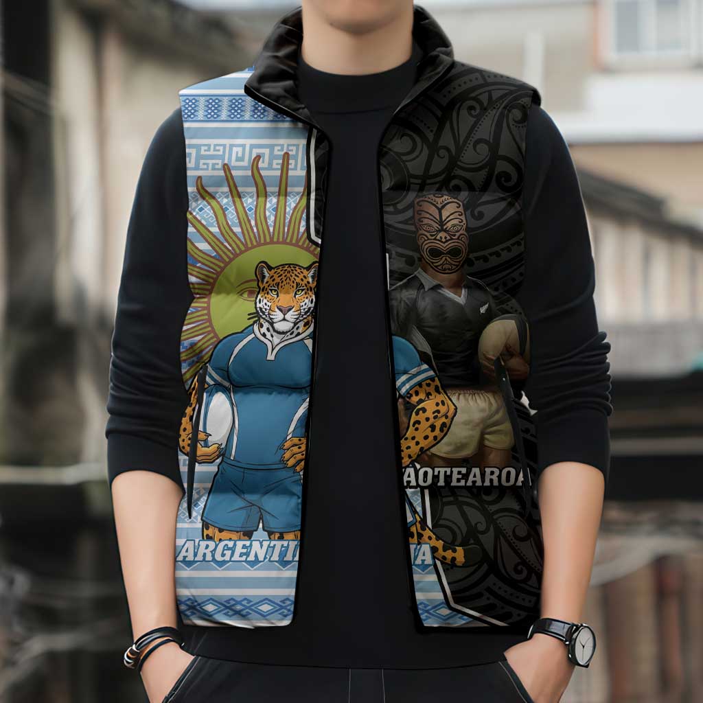 New Zealand Argentina Rugby Custom Sleeveless Puffer Jacket 2025 Los Pumas All Black Together - Aussie Hoodie