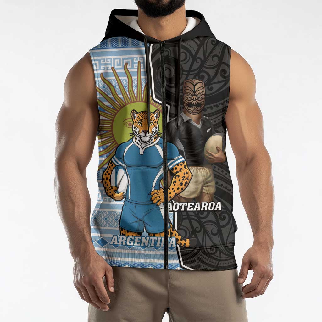 New Zealand Argentina Rugby Custom Sleeveless Zip Hoodie 2025 Los Pumas All Black Together LT14