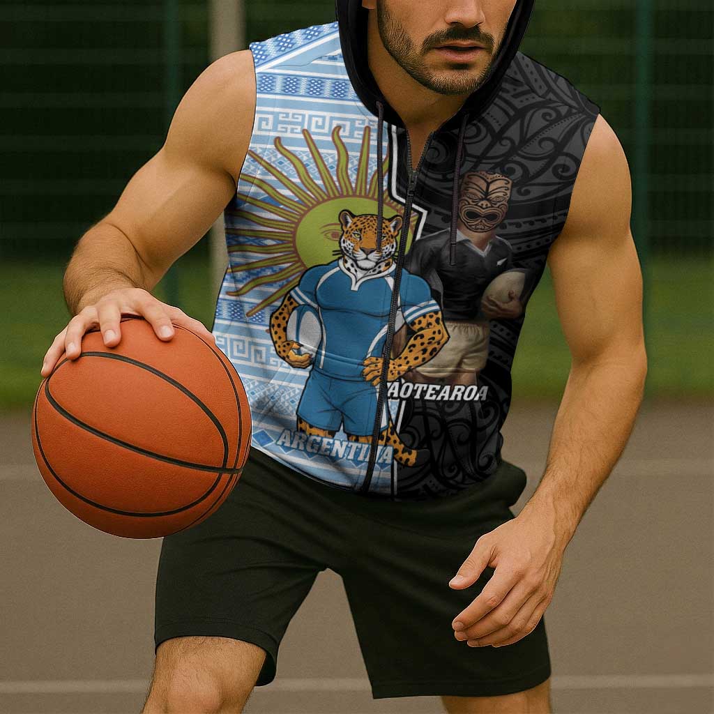 New Zealand Argentina Rugby Custom Sleeveless Zip Hoodie 2025 Los Pumas All Black Together LT14