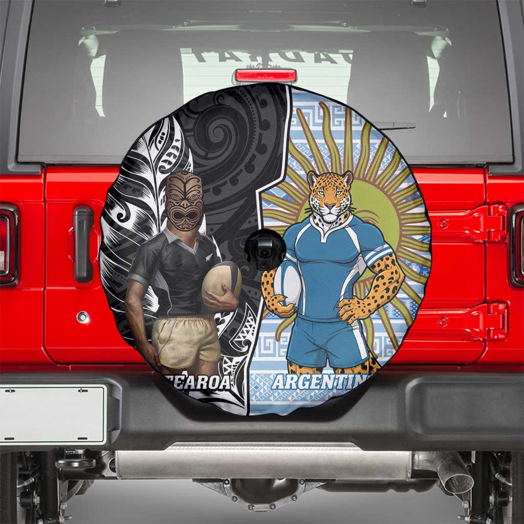 New Zealand Argentina Rugby Spare Tire Cover 2025 Los Pumas All Black Together - Aussie Hoodie