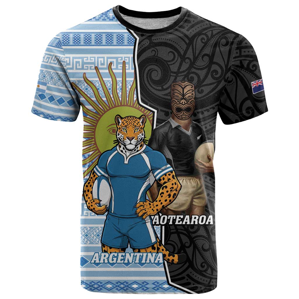 New Zealand Argentina Rugby Custom T Shirt 2025 Los Pumas All Black Together - Aussie Hoodie