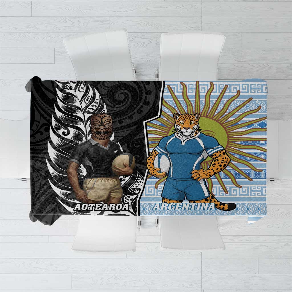 New Zealand Argentina Rugby Tablecloth 2025 Los Pumas All Black Together - Aussie Hoodie