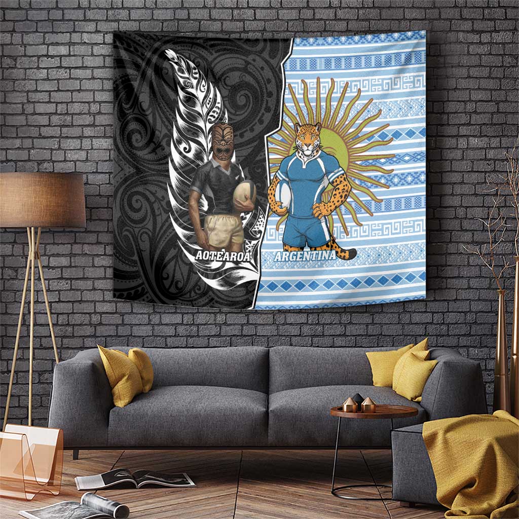 New Zealand Argentina Rugby Tapestry 2025 Los Pumas All Black Together - Aussie Hoodie