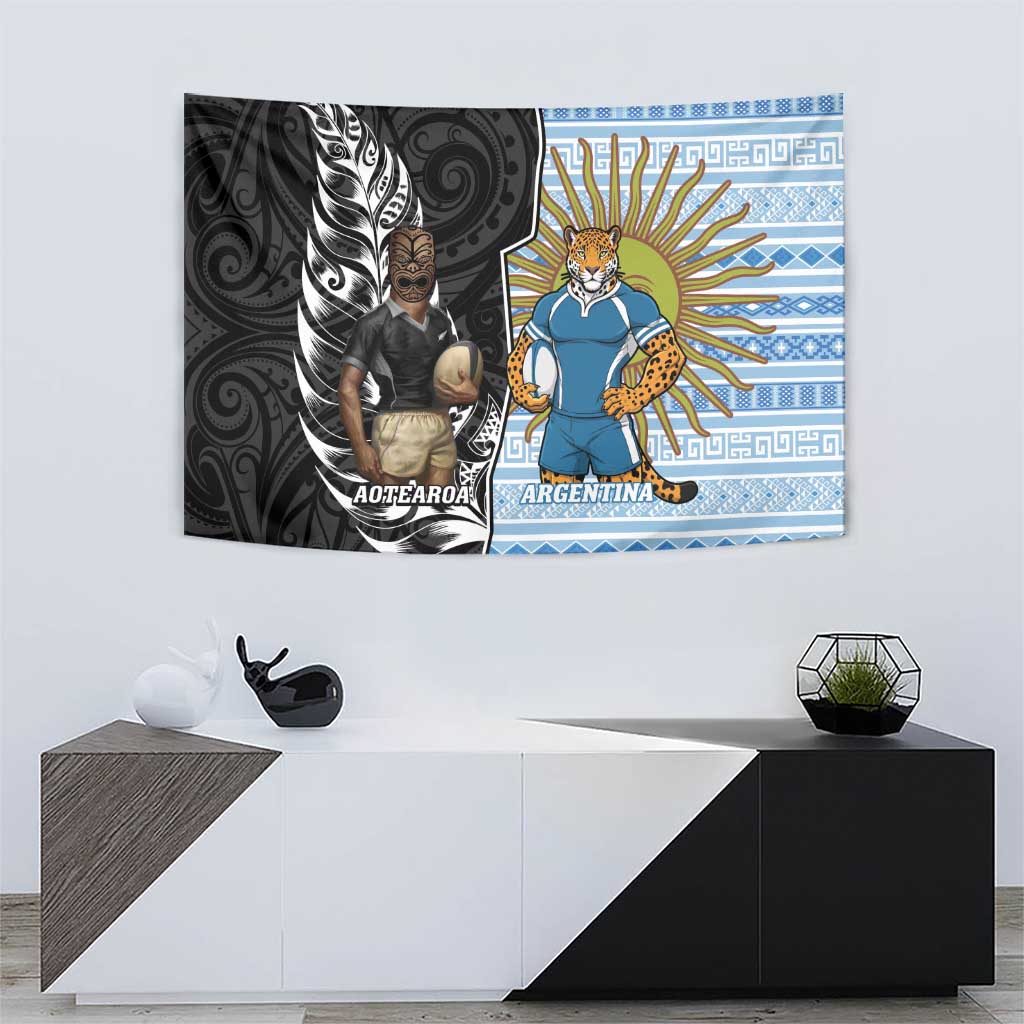 New Zealand Argentina Rugby Tapestry 2025 Los Pumas All Black Together - Aussie Hoodie