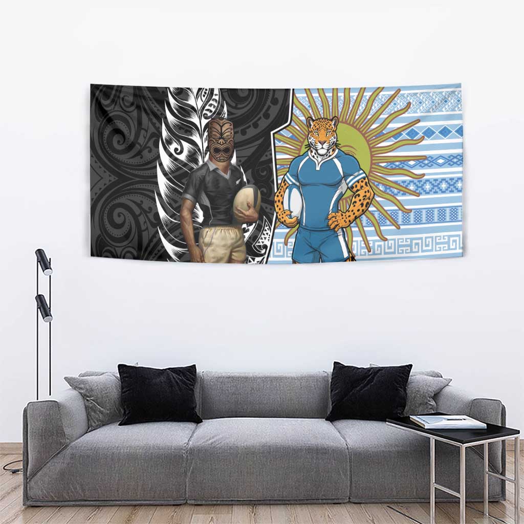 New Zealand Argentina Rugby Tapestry 2025 Los Pumas All Black Together - Aussie Hoodie