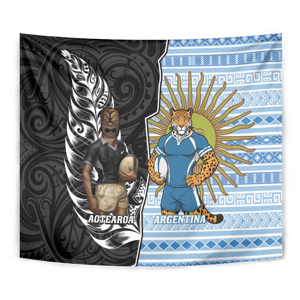 New Zealand Argentina Rugby Tapestry 2025 Los Pumas All Black Together - Aussie Hoodie