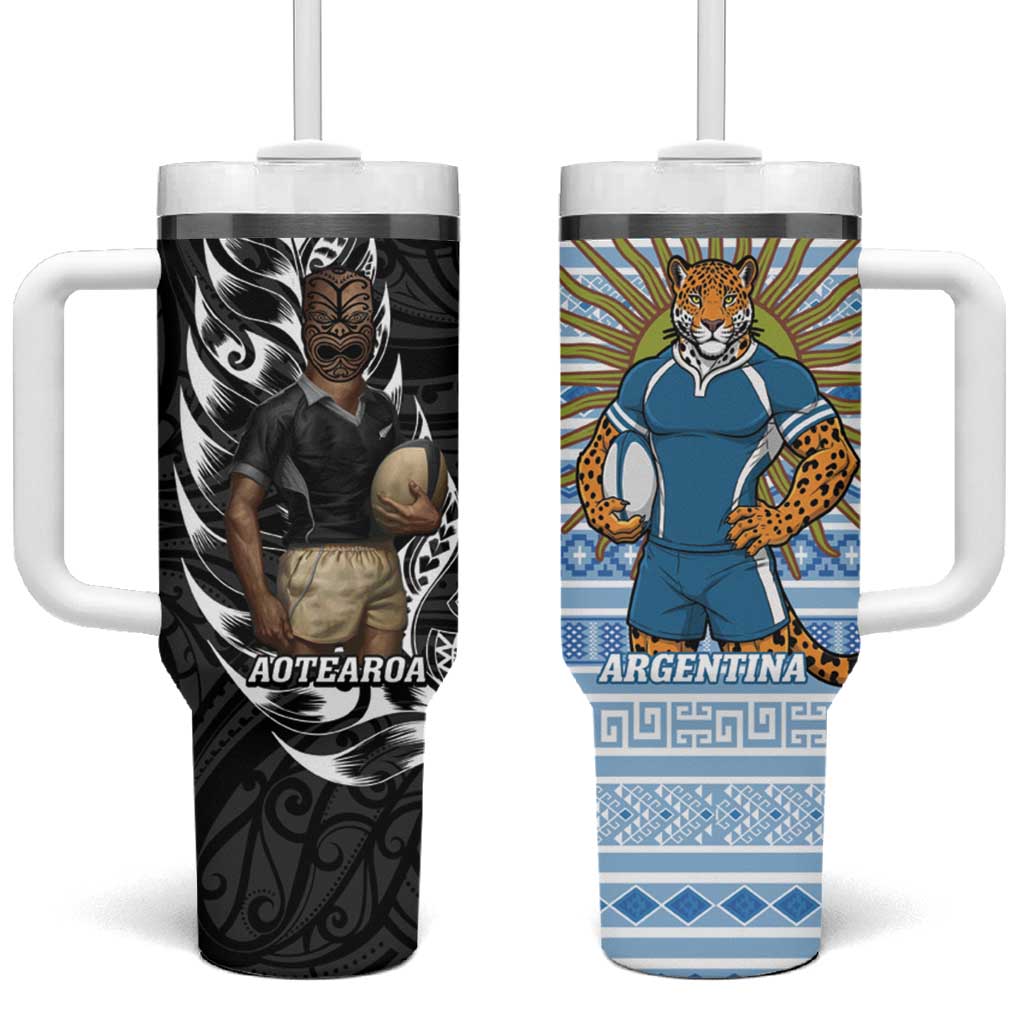 New Zealand Argentina Rugby Tumbler With Handle 2025 Los Pumas All Black Together - Aussie Hoodie
