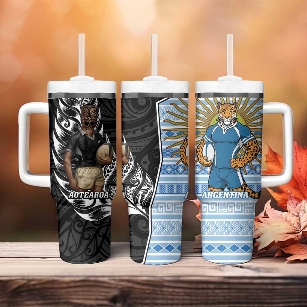 New Zealand Argentina Rugby Tumbler With Handle 2025 Los Pumas All Black Together - Aussie Hoodie