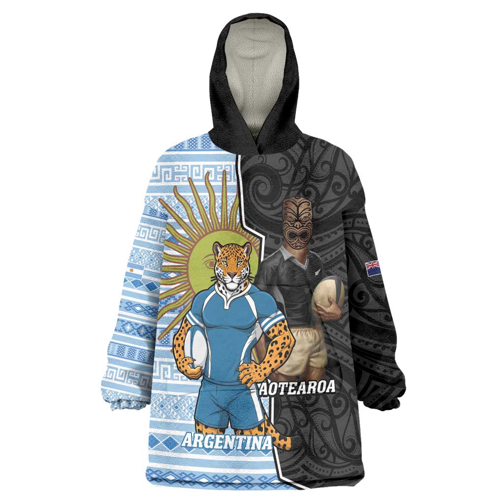 New Zealand Argentina Rugby Custom Wearable Blanket Hoodie 2025 Los Pumas All Black Together - Aussie Hoodie