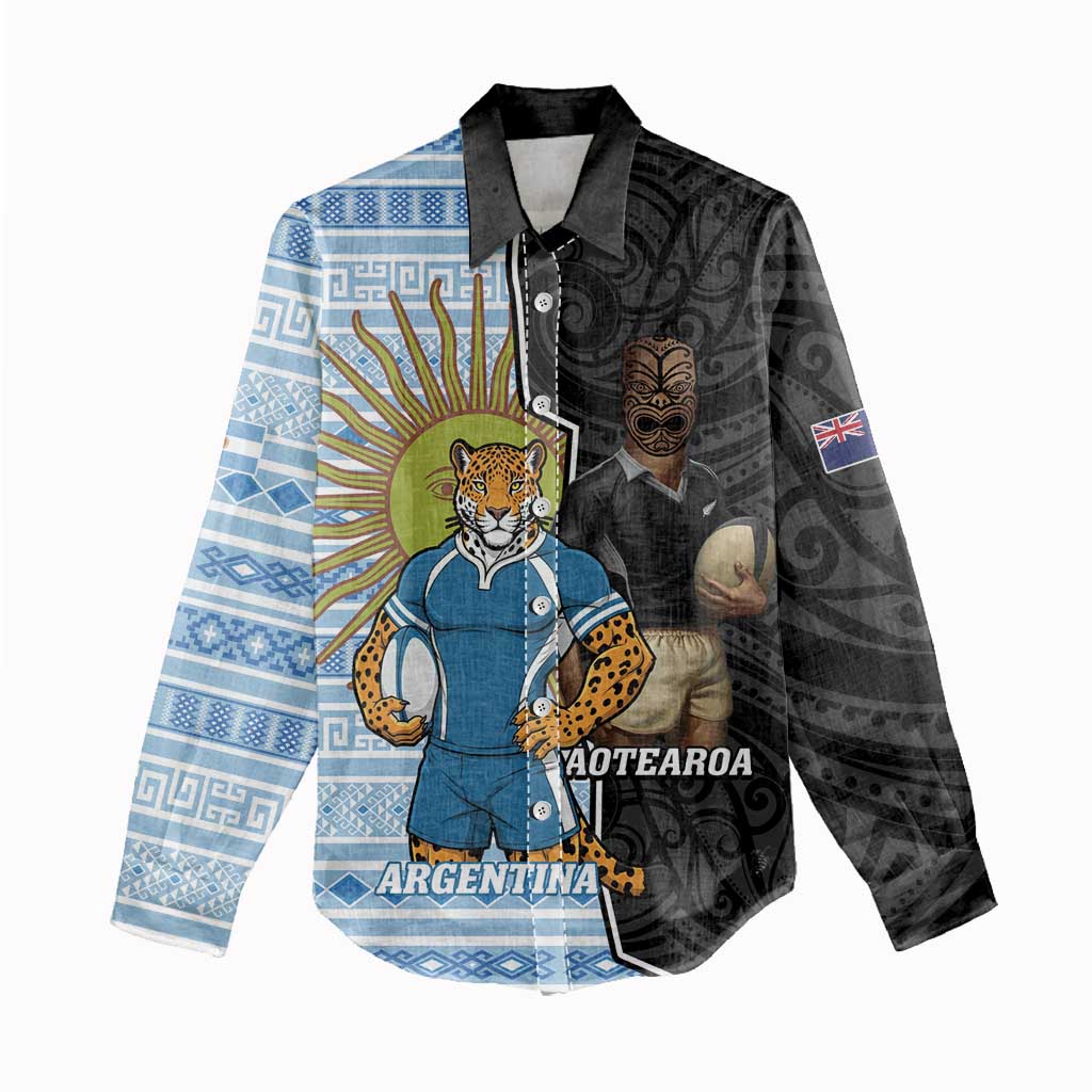 New Zealand Argentina Rugby Custom Women Casual Shirt 2025 Los Pumas All Black Together - Aussie Hoodie