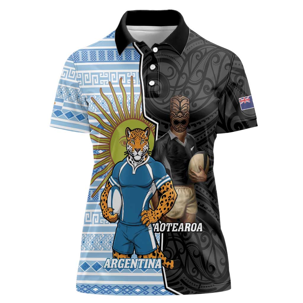 New Zealand Argentina Rugby Custom Women Polo Shirt 2025 Los Pumas All Black Together - Aussie Hoodie