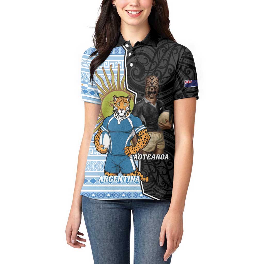 New Zealand Argentina Rugby Custom Women Polo Shirt 2025 Los Pumas All Black Together - Aussie Hoodie