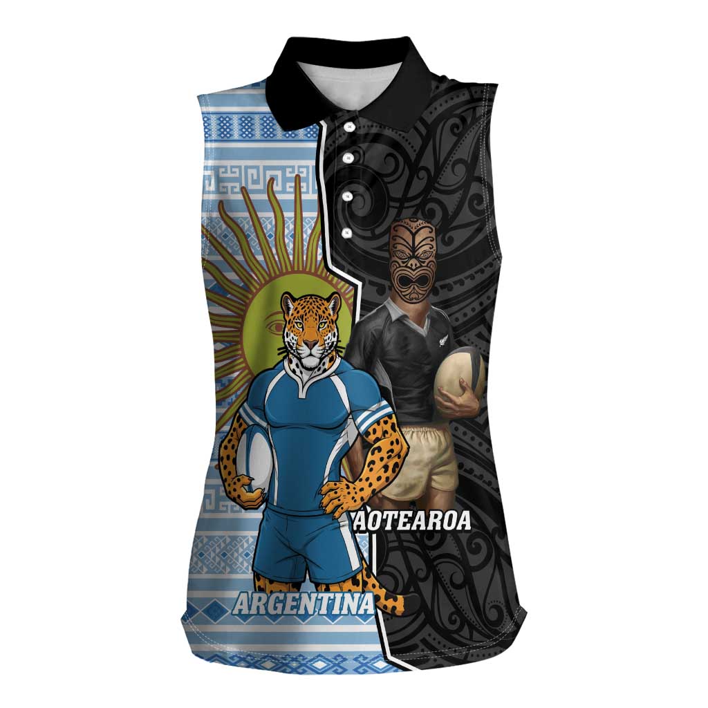 New Zealand Argentina Rugby Custom Women Sleeveless Polo Shirt 2025 Los Pumas All Black Together - Aussie Hoodie