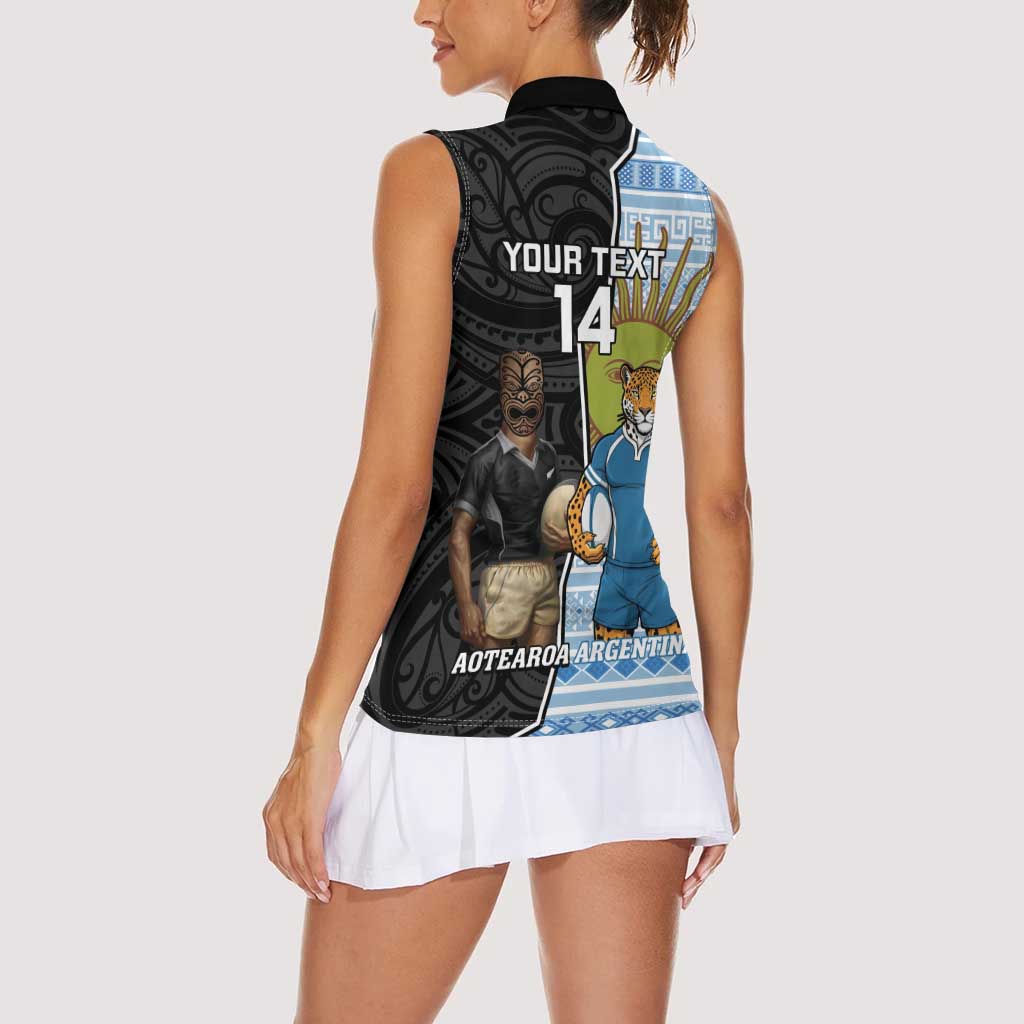 New Zealand Argentina Rugby Custom Women Sleeveless Polo Shirt 2025 Los Pumas All Black Together - Aussie Hoodie