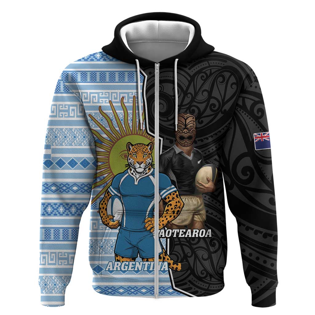 New Zealand Argentina Rugby Custom Zip Hoodie 2025 Los Pumas All Black Together - Aussie Hoodie