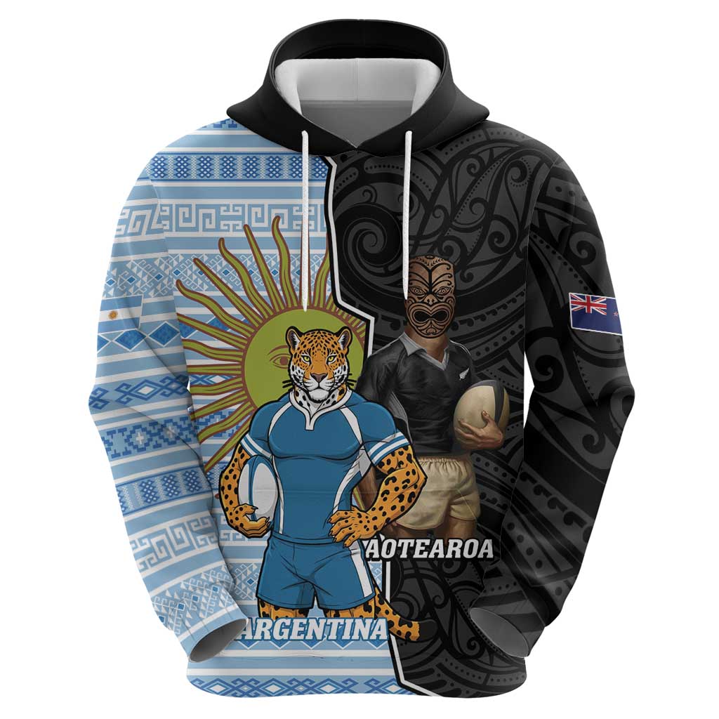 New Zealand Argentina Rugby Custom Zip Hoodie 2025 Los Pumas All Black Together - Aussie Hoodie