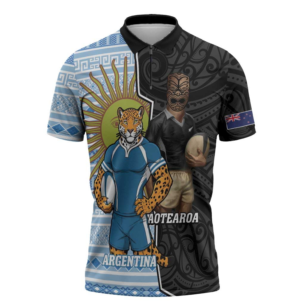 New Zealand Argentina Rugby Custom Zipper Polo Shirt 2025 Los Pumas All Black Together - Aussie Hoodie